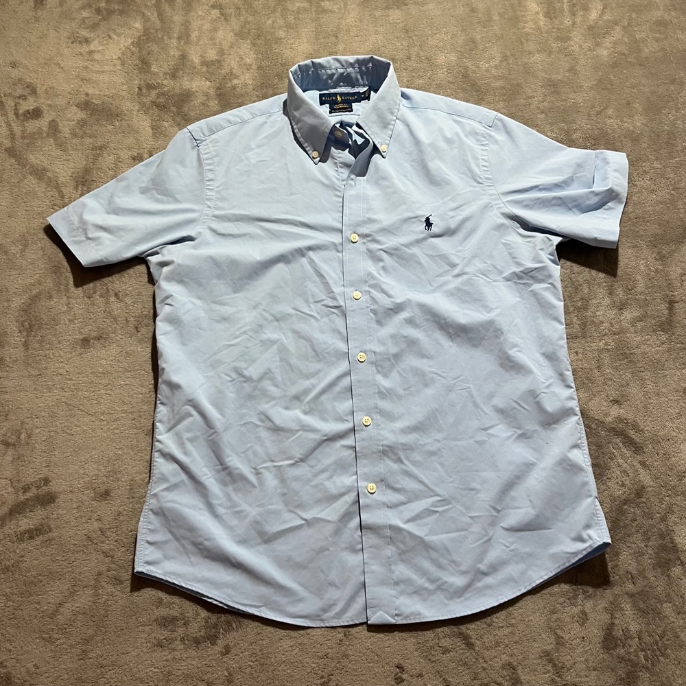 Ralph Lauren Button Down Shirt Mens M Blue Short Sleeve Classic Untucked Fit